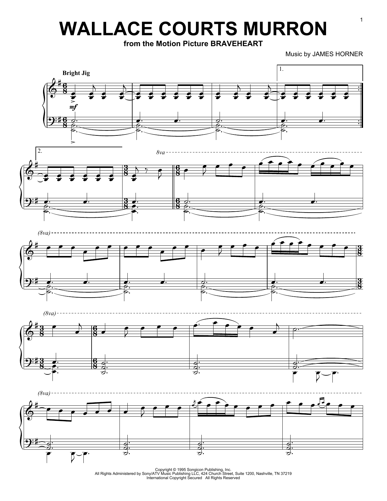 Download James Horner Wallace Courts Murron Sheet Music and learn how to play Piano PDF digital score in minutes