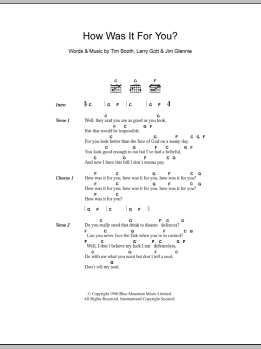 Download James How Was It For You? Sheet Music and learn how to play Lyrics & Chords PDF digital score in minutes