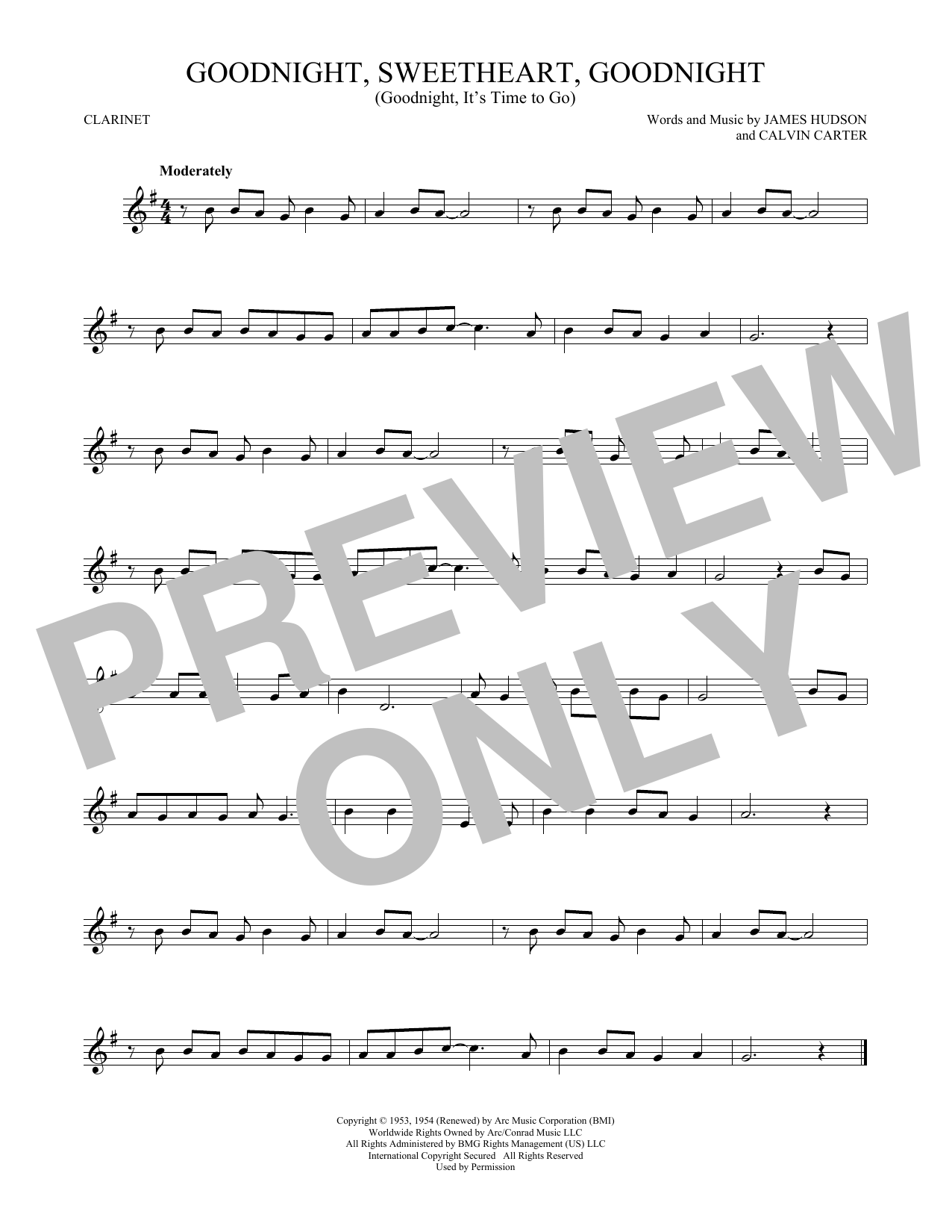 Download James Hudson & Calvin Carter Goodnight, Sweetheart, Goodnight (Goodnight, It's Time To Go) Sheet Music and learn how to play French Horn Solo PDF digital score in minutes