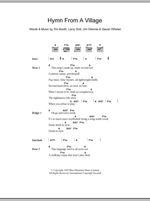 Download James Hymn From A Village Sheet Music and learn how to play Lyrics & Chords PDF digital score in minutes