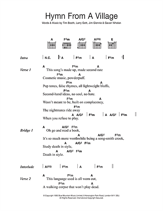 Download James Hymn From A Village Sheet Music and learn how to play Lyrics & Chords PDF digital score in minutes