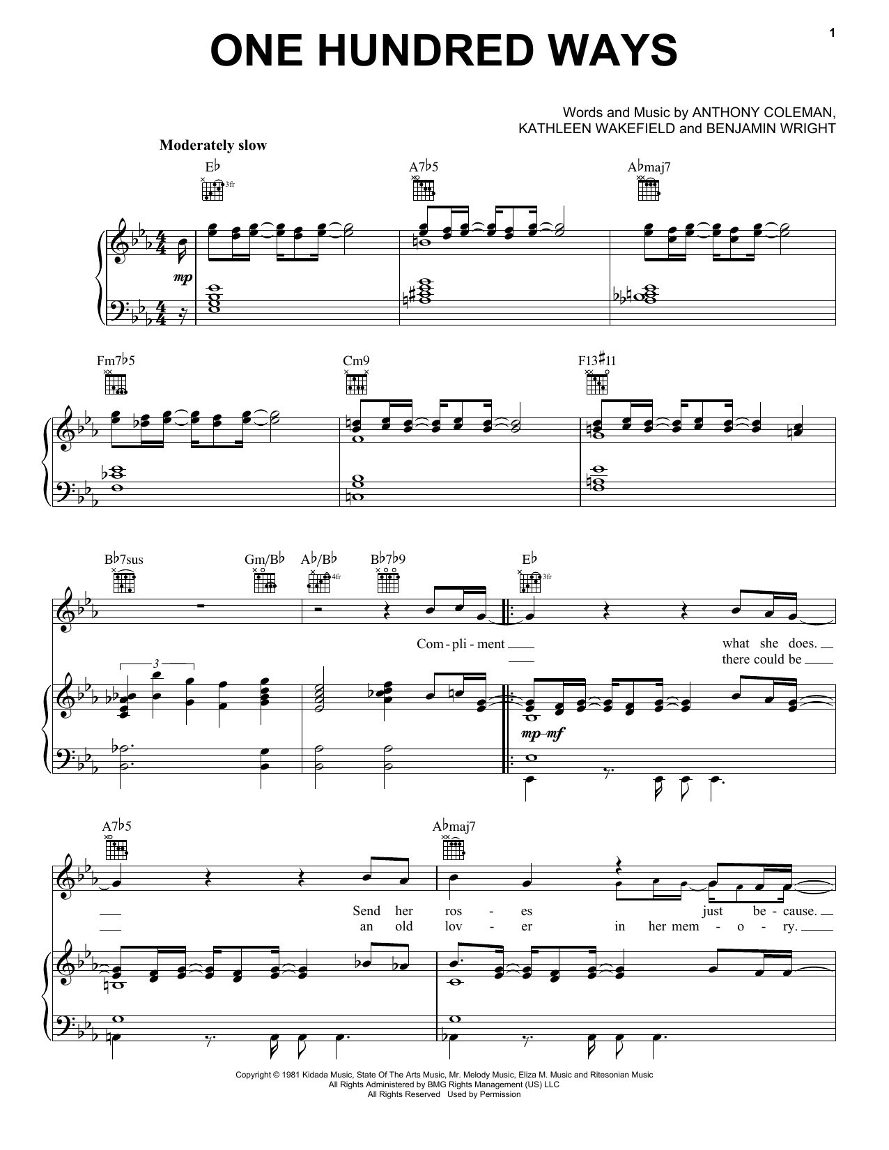 Download James Ingram One Hundred Ways Sheet Music and learn how to play Piano, Vocal & Guitar (Right-Hand Melody) PDF digital score in minutes
