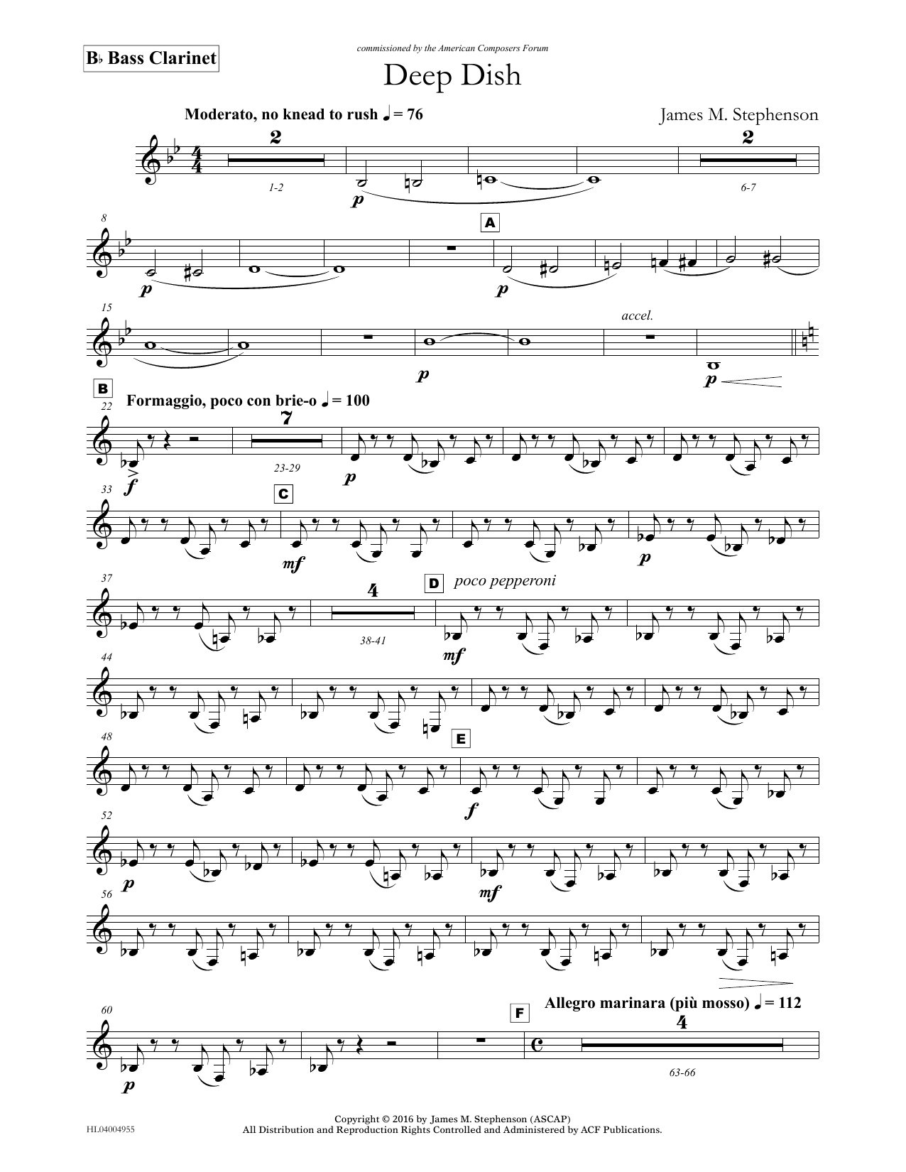 Download James (Jim) M. Stephenson Deep Dish - Bb Bass Clarinet Sheet Music and learn how to play Concert Band PDF digital score in minutes