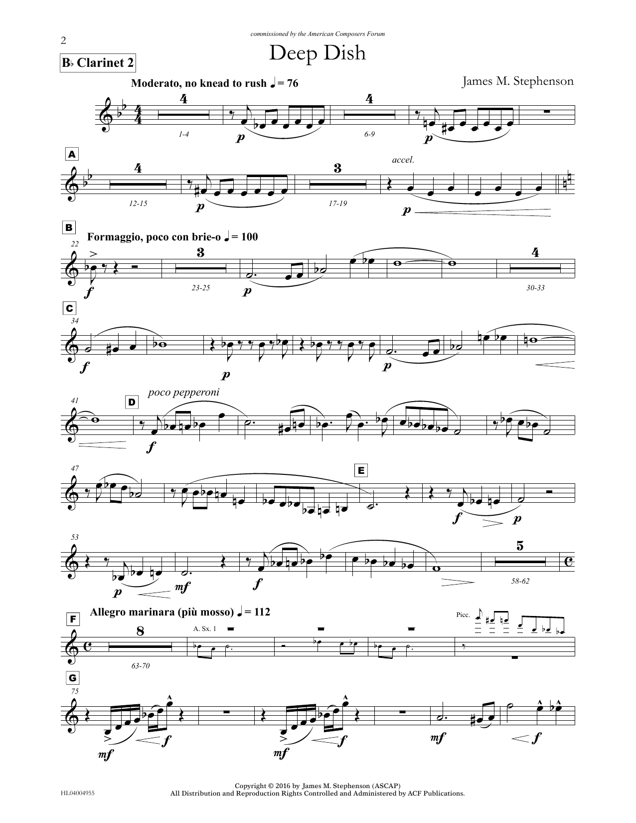 Download James (Jim) M. Stephenson Deep Dish - Bb Clarinet 2 Sheet Music and learn how to play Concert Band PDF digital score in minutes