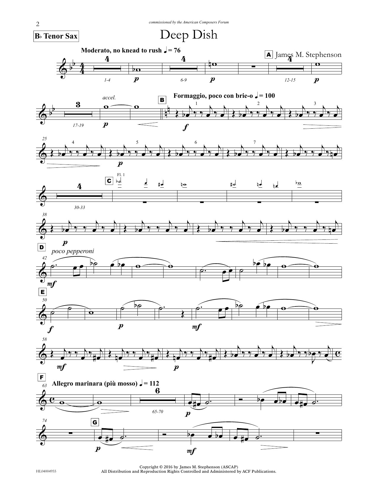 Download James (Jim) M. Stephenson Deep Dish - Bb Tenor Sax Sheet Music and learn how to play Concert Band PDF digital score in minutes