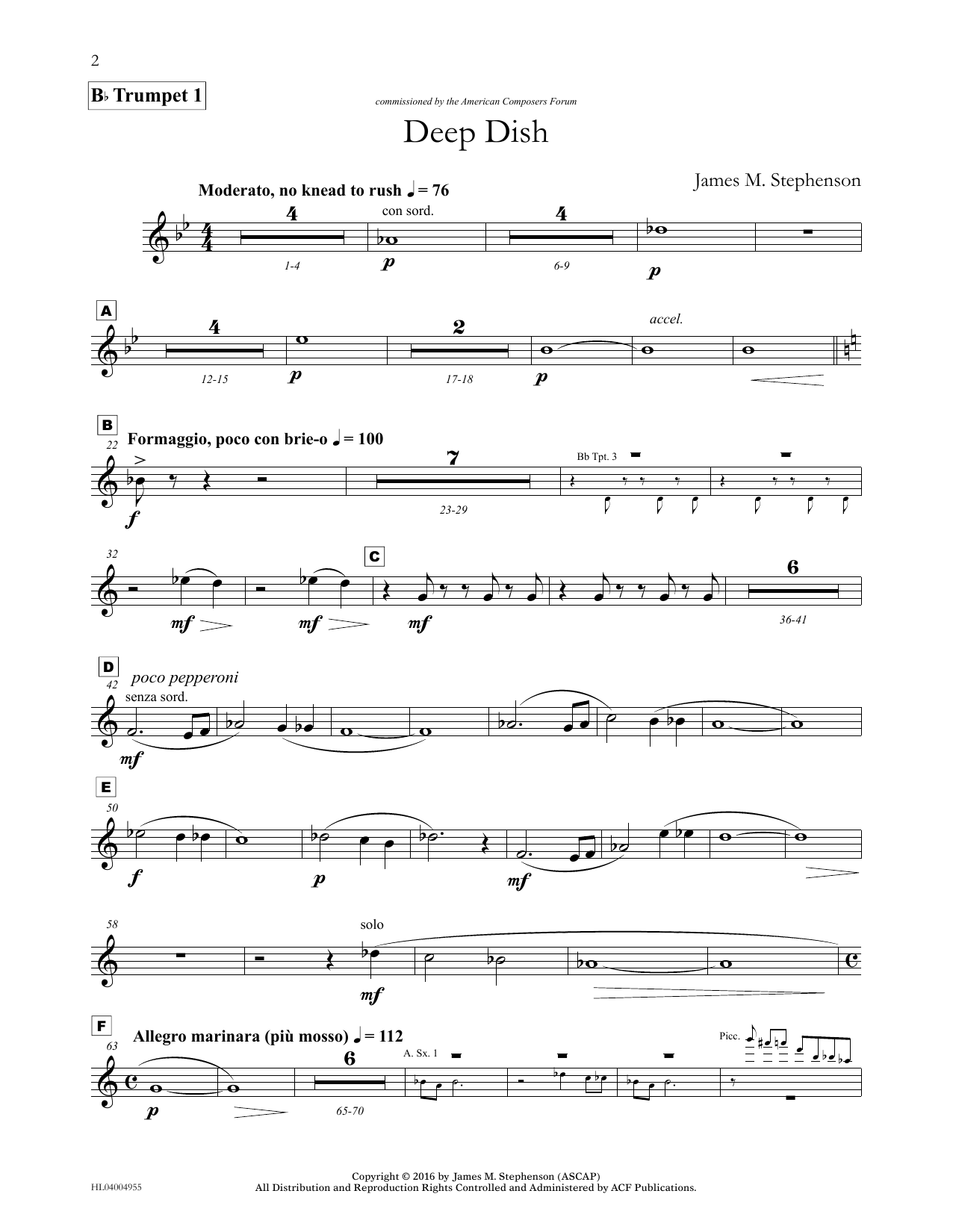 Download James (Jim) M. Stephenson Deep Dish - Bb Trumpet 1 Sheet Music and learn how to play Concert Band PDF digital score in minutes