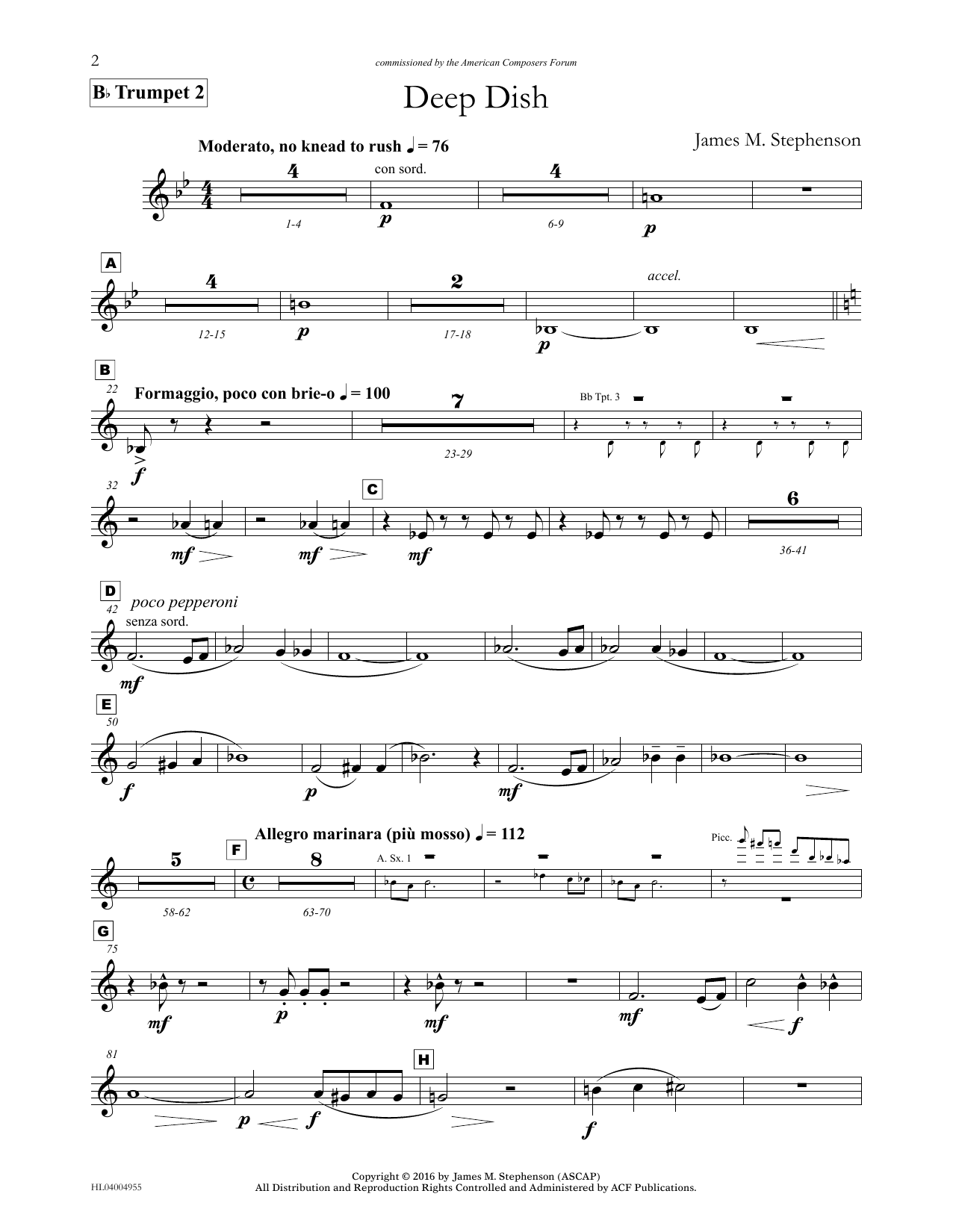 Download James (Jim) M. Stephenson Deep Dish - Bb Trumpet 2 Sheet Music and learn how to play Concert Band PDF digital score in minutes