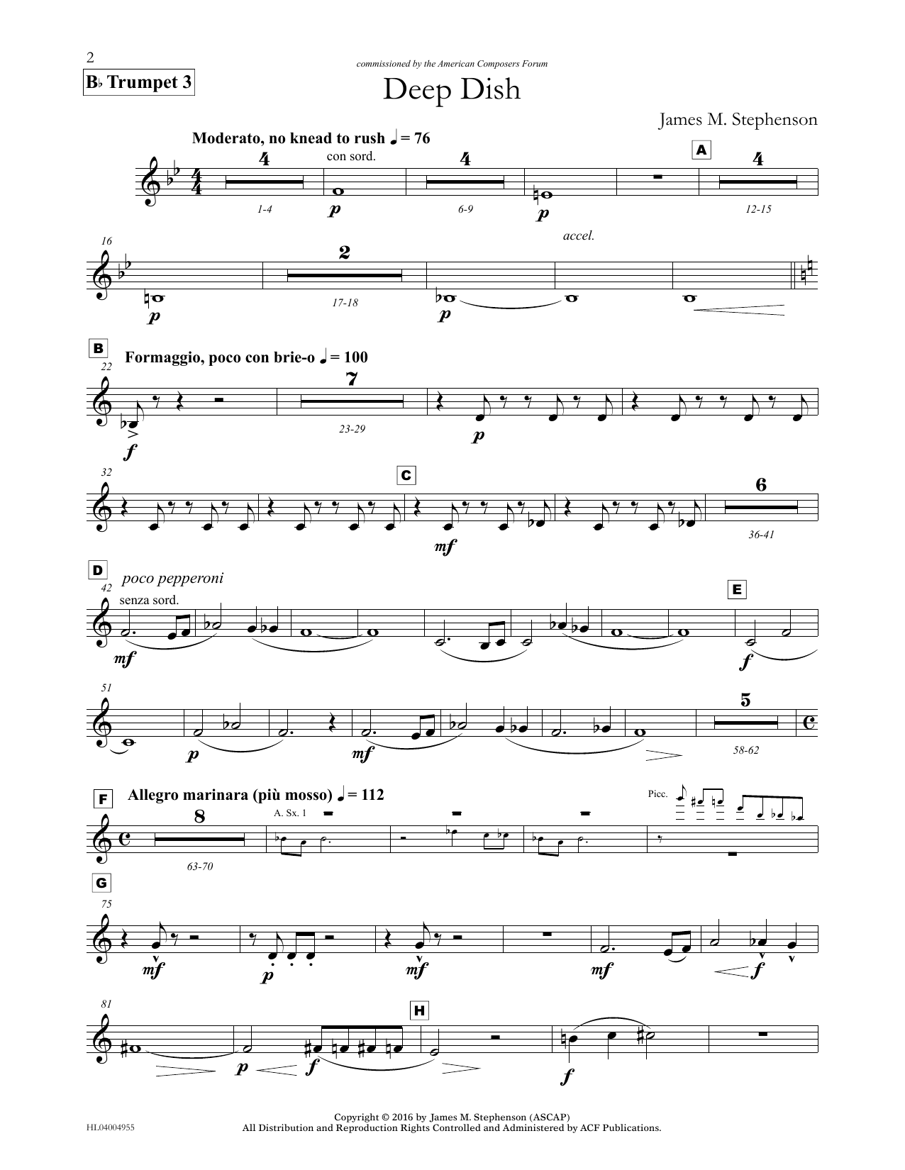 Download James (Jim) M. Stephenson Deep Dish - Bb Trumpet 3 Sheet Music and learn how to play Concert Band PDF digital score in minutes