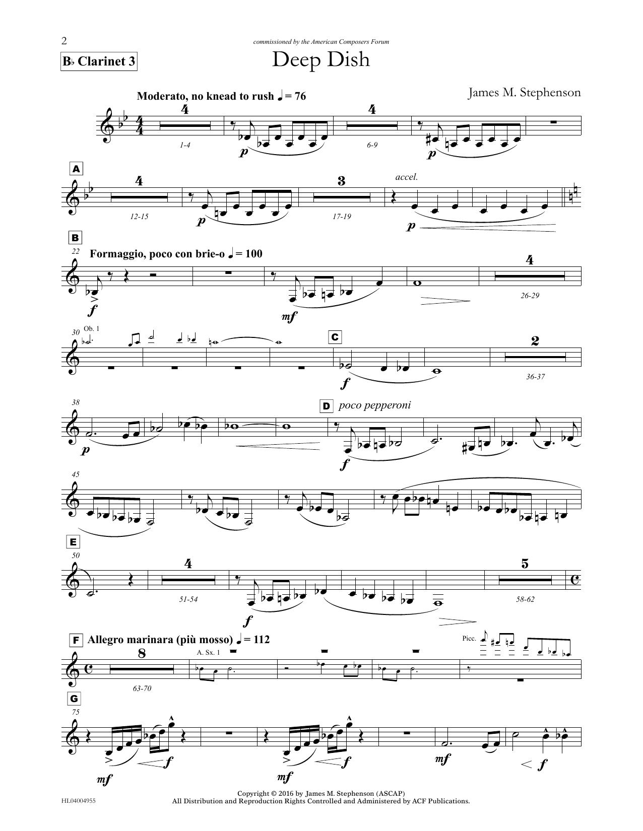 Download James (Jim) M. Stephenson Deep Dish - Clarinet 3 Sheet Music and learn how to play Concert Band PDF digital score in minutes