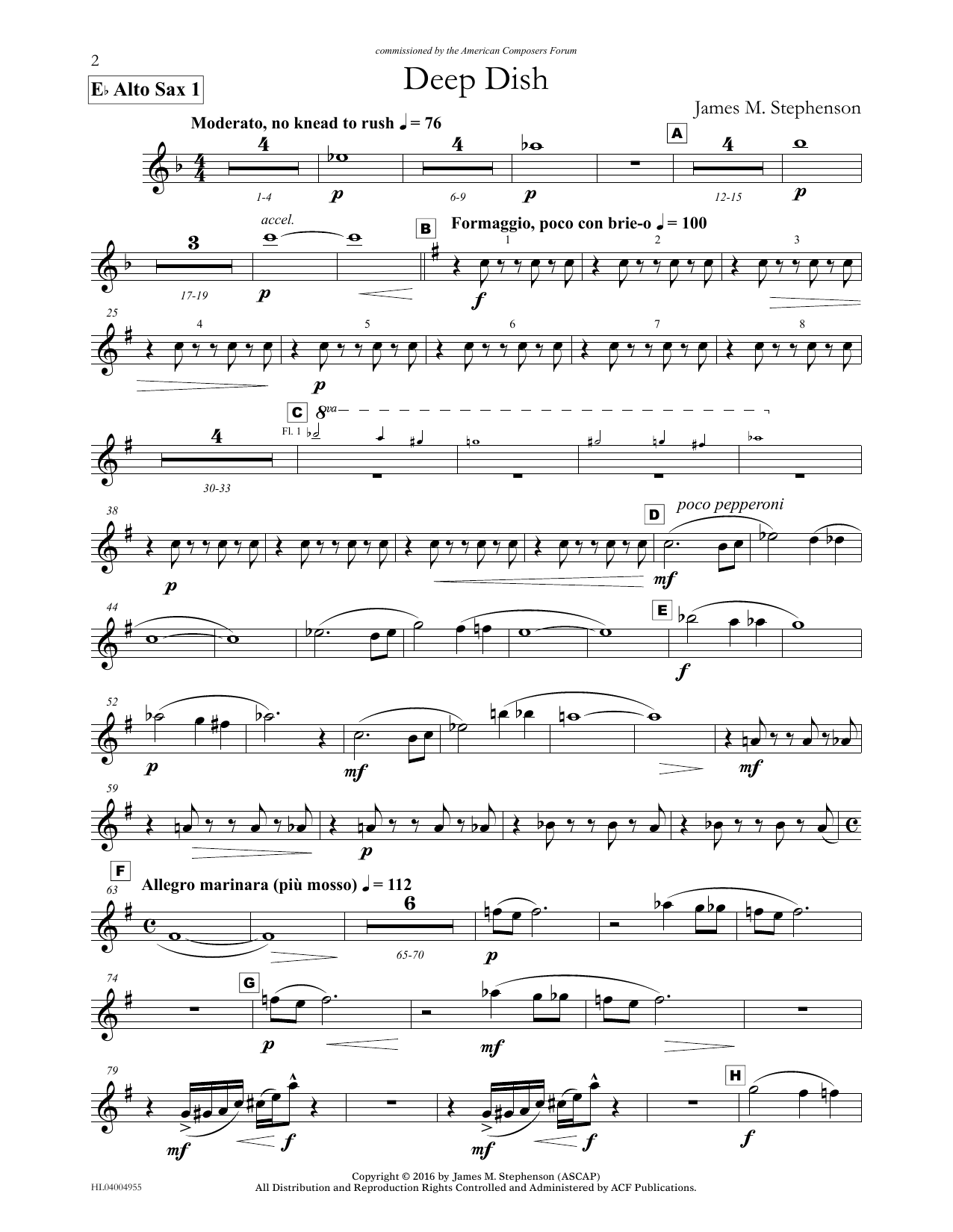 Download James (Jim) M. Stephenson Deep Dish - Eb Alto Sax 1 Sheet Music and learn how to play Concert Band PDF digital score in minutes