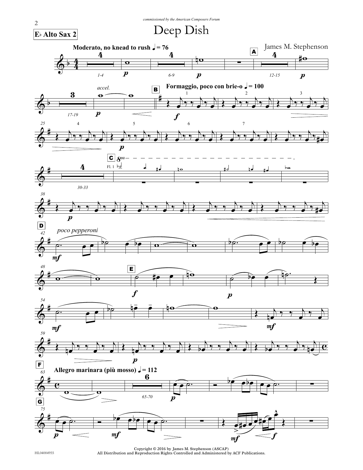 Download James (Jim) M. Stephenson Deep Dish - Eb Alto Sax 2 Sheet Music and learn how to play Concert Band PDF digital score in minutes