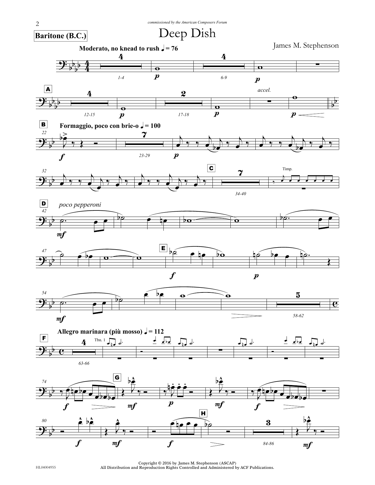 Download James (Jim) M. Stephenson Deep Dish - Euphonium/Baritone BC Sheet Music and learn how to play Concert Band PDF digital score in minutes