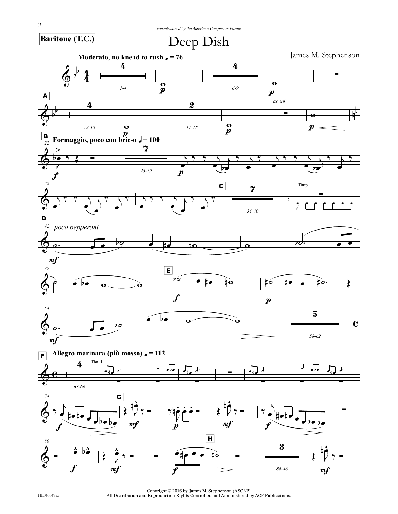 Download James (Jim) M. Stephenson Deep Dish - Euphonium/Baritone TC Sheet Music and learn how to play Concert Band PDF digital score in minutes