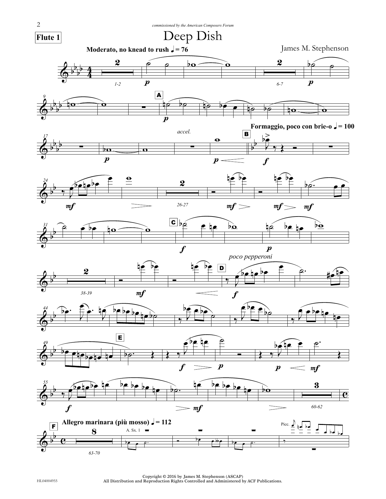 Download James (Jim) M. Stephenson Deep Dish - Flute 1 Sheet Music and learn how to play Concert Band PDF digital score in minutes