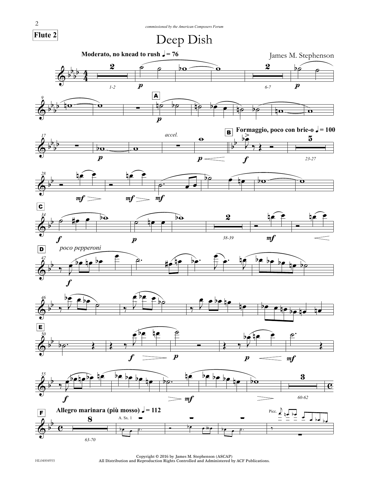 Download James (Jim) M. Stephenson Deep Dish - Flute 2 Sheet Music and learn how to play Concert Band PDF digital score in minutes