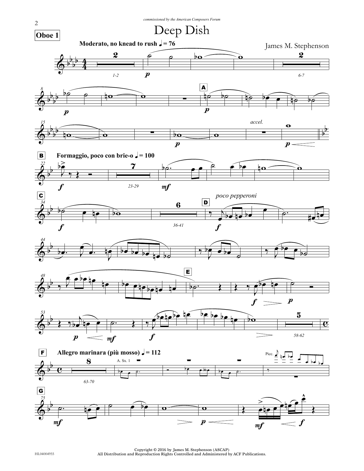 Download James (Jim) M. Stephenson Deep Dish - Oboe 1 Sheet Music and learn how to play Concert Band PDF digital score in minutes