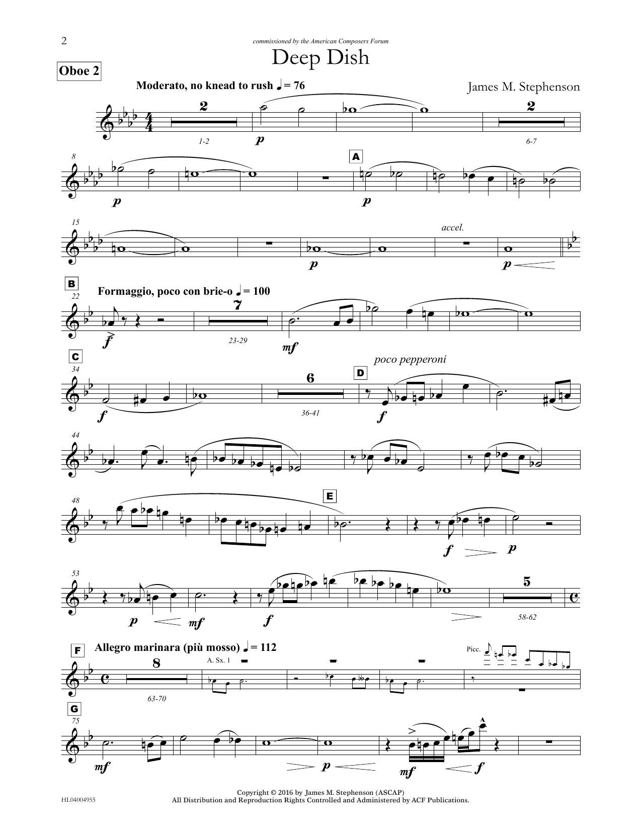 Download James (Jim) M. Stephenson Deep Dish - Oboe 2 Sheet Music and learn how to play Concert Band PDF digital score in minutes