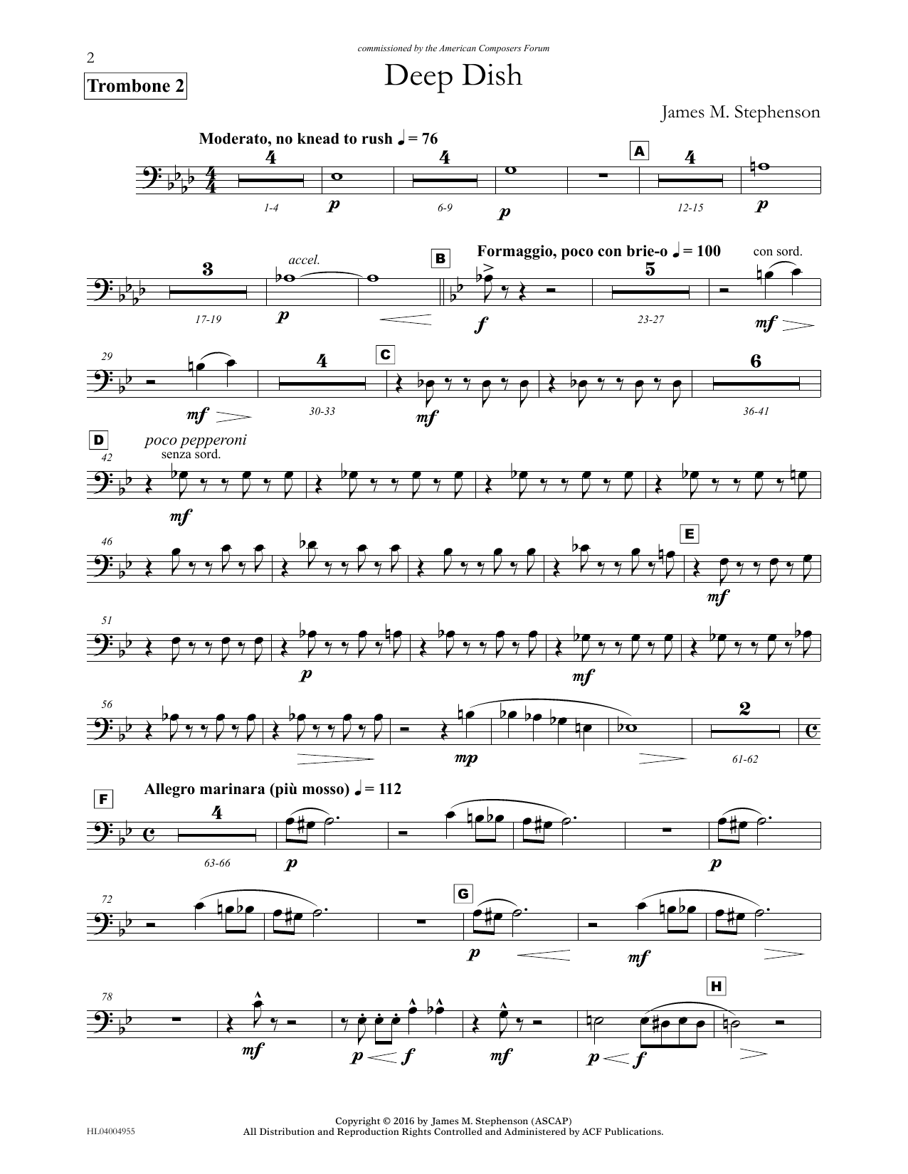 Download James (Jim) M. Stephenson Deep Dish - Trombone 2 Sheet Music and learn how to play Concert Band PDF digital score in minutes