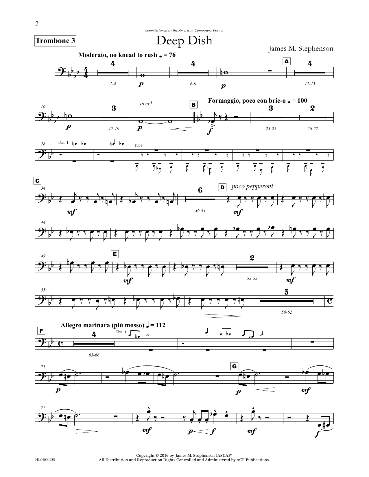 Download James (Jim) M. Stephenson Deep Dish - Trombone 3 Sheet Music and learn how to play Concert Band PDF digital score in minutes