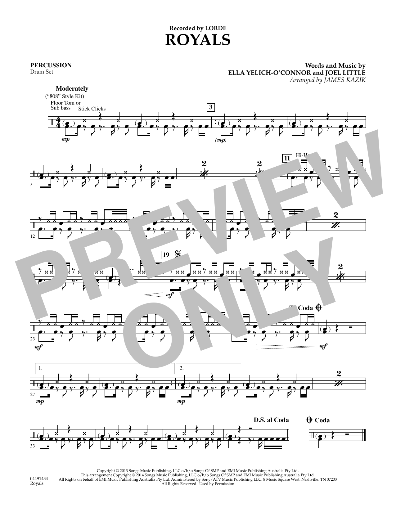 Download James Kazik Royals - Percussion Sheet Music and learn how to play Orchestra PDF digital score in minutes