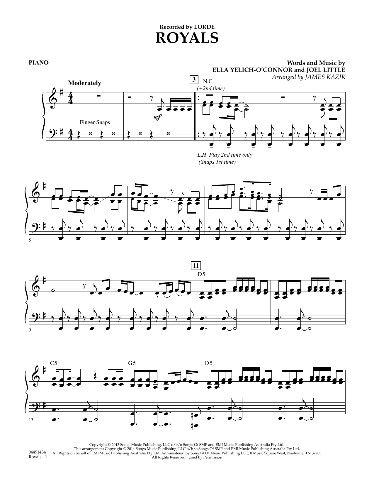 Download James Kazik Royals - Piano Sheet Music and learn how to play Orchestra PDF digital score in minutes