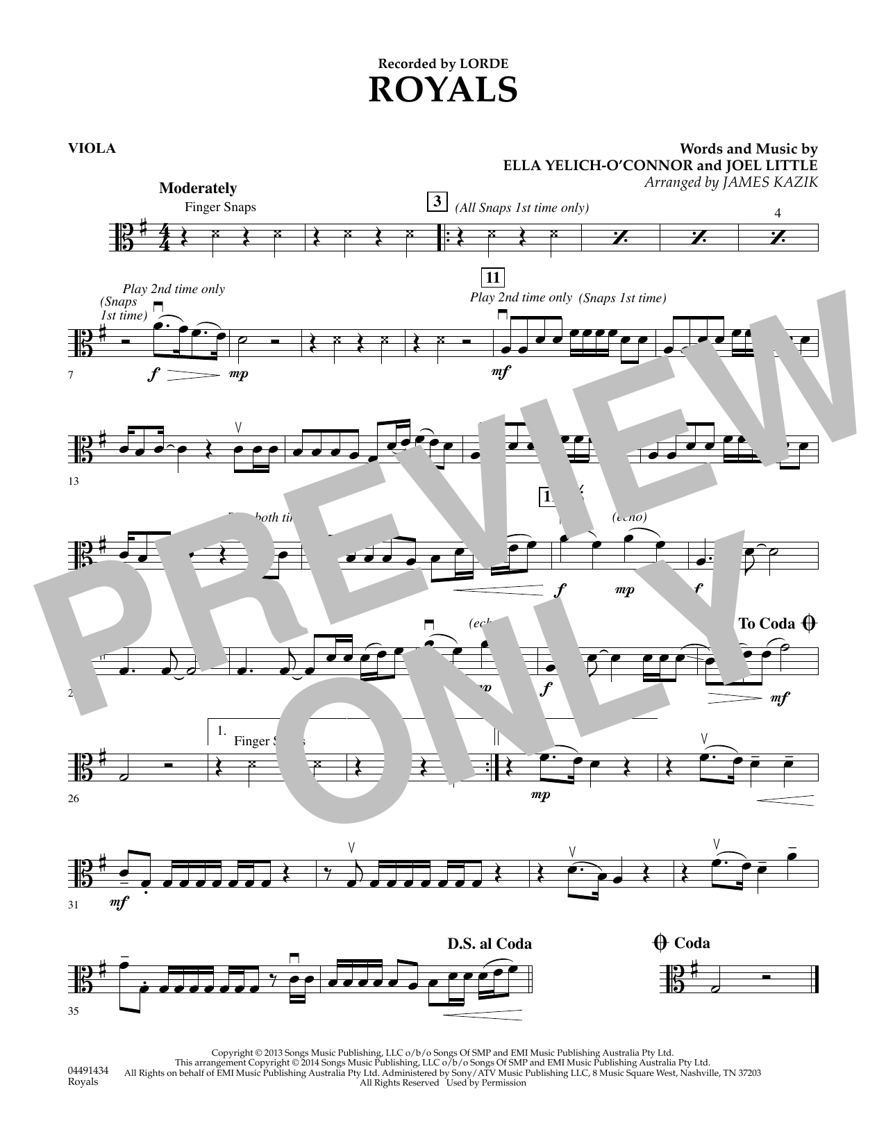 Download James Kazik Royals - Viola Sheet Music and learn how to play Orchestra PDF digital score in minutes