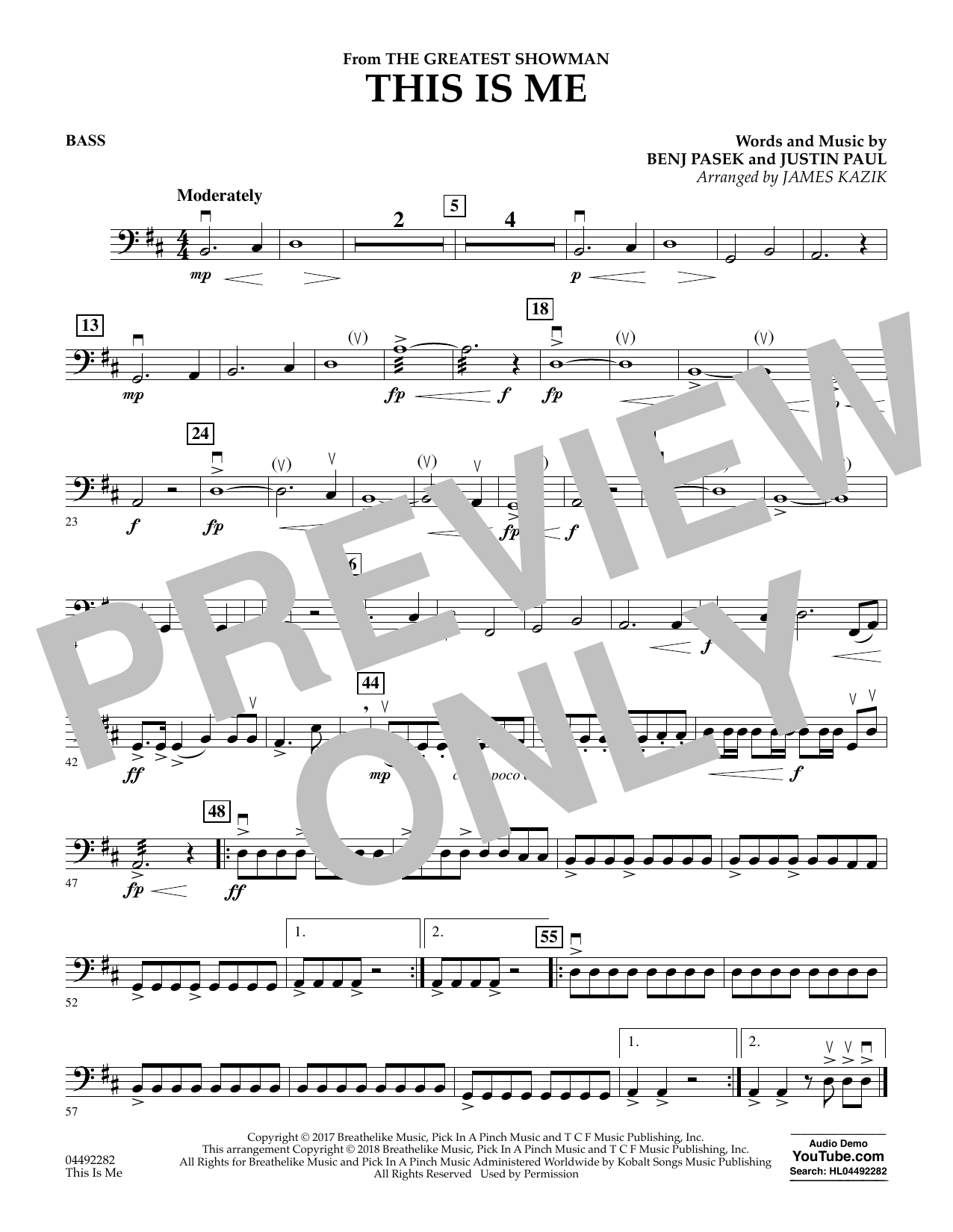 Download James Kazik This Is Me (from The Greatest Showman) - Bass Sheet Music and learn how to play Orchestra PDF digital score in minutes