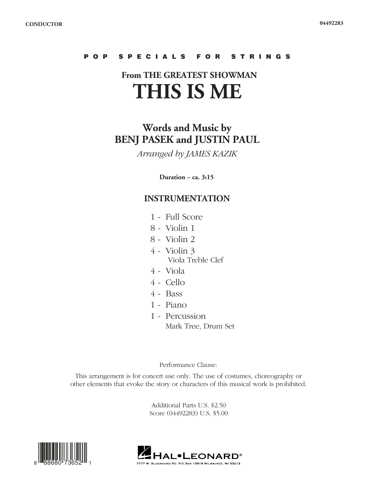 Download James Kazik This Is Me (from The Greatest Showman) - Conductor Score (Full Score) Sheet Music and learn how to play Orchestra PDF digital score in minutes