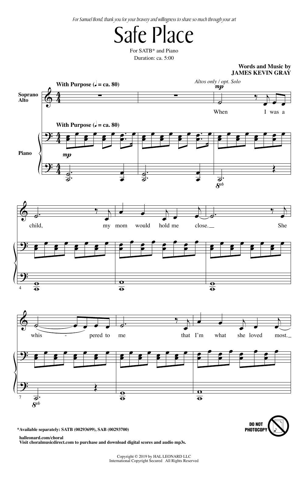 Download James Kevin Gray Safe Place Sheet Music and learn how to play SATB Choir PDF digital score in minutes