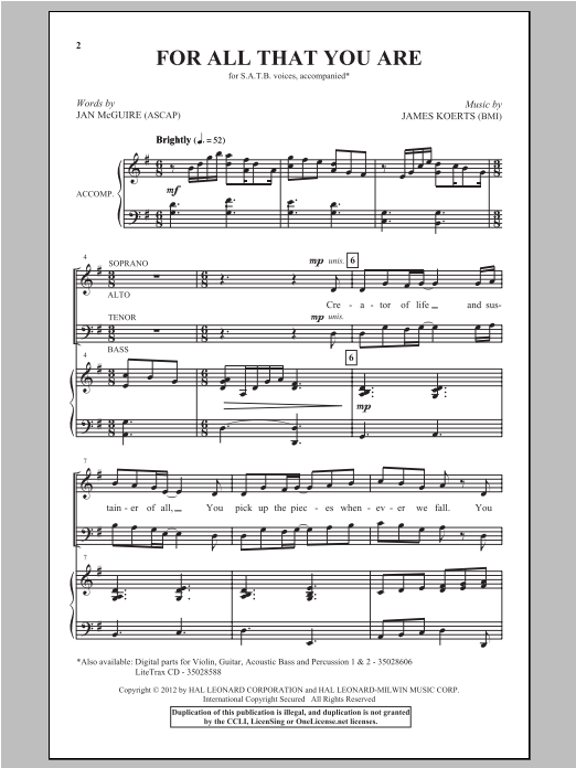 Download James Koerts For All That You Are Sheet Music and learn how to play SATB PDF digital score in minutes
