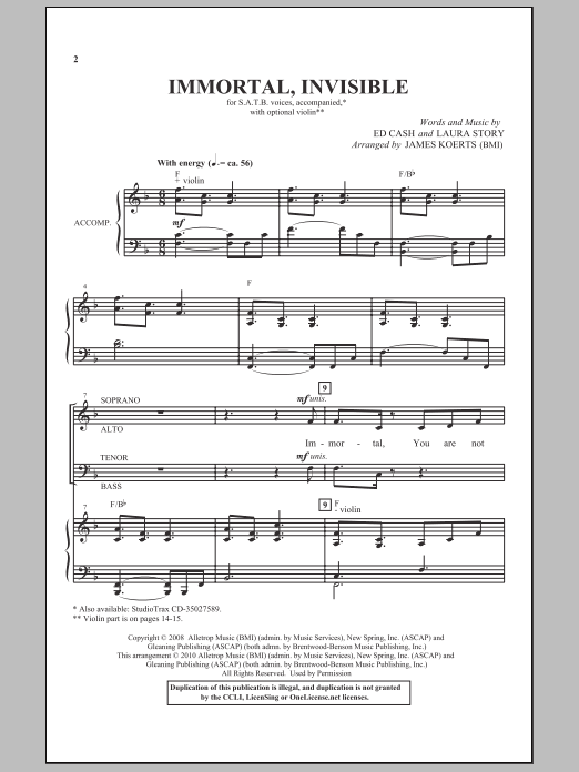 Download James Koerts Immortal, Invisible Sheet Music and learn how to play SATB Choir PDF digital score in minutes