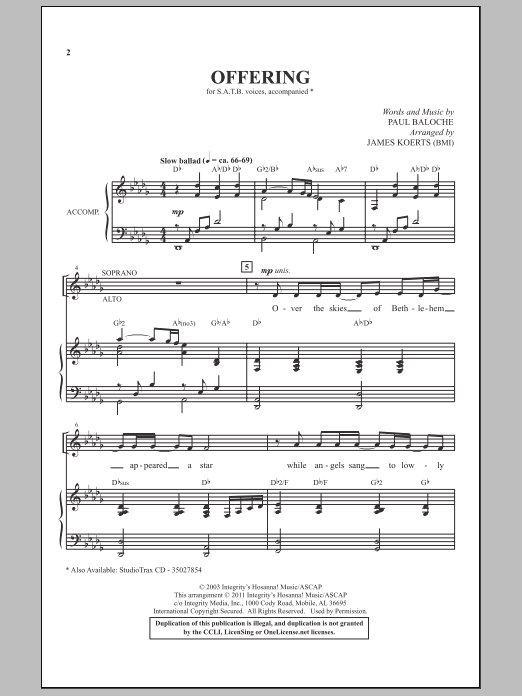 Download James Koerts Offering Sheet Music and learn how to play SATB PDF digital score in minutes