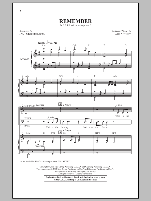 Download James Koerts Remember Sheet Music and learn how to play SATB PDF digital score in minutes