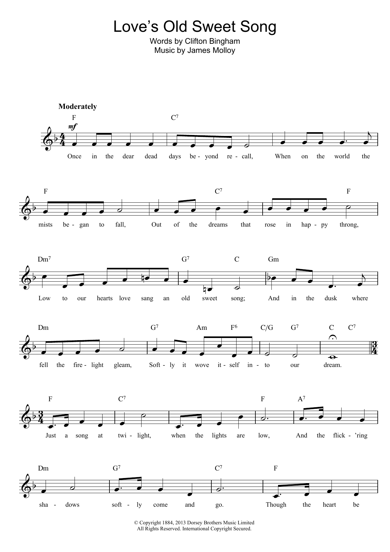Download James L. Molloy Love's Old Sweet Song Sheet Music and learn how to play Melody Line, Lyrics & Chords PDF digital score in minutes