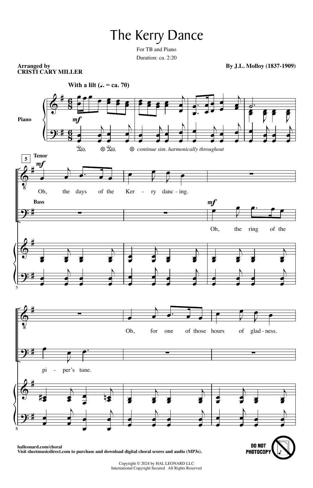Download James L. Molloy The Kerry Dance (arr. Cristi Cary Miller) Sheet Music and learn how to play TB Choir PDF digital score in minutes