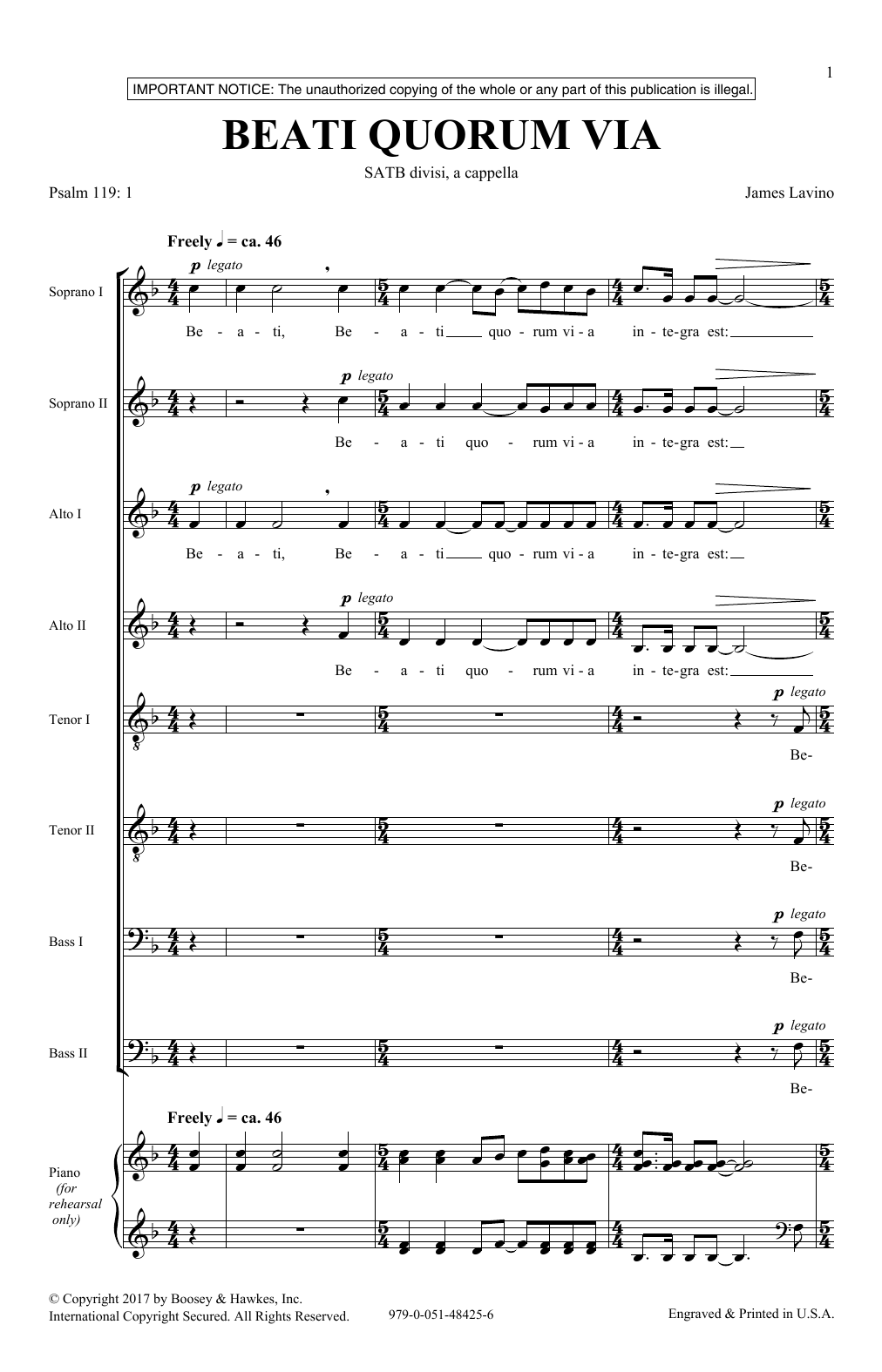 Download James Lavino Beati Quorum Via Sheet Music and learn how to play SATB Choir PDF digital score in minutes