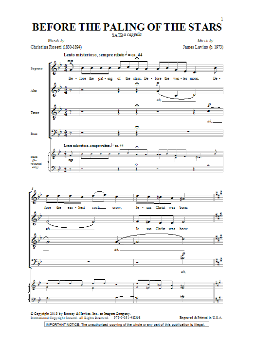 Download James Lavino Before The Paling Of The Stars Sheet Music and learn how to play SATB PDF digital score in minutes