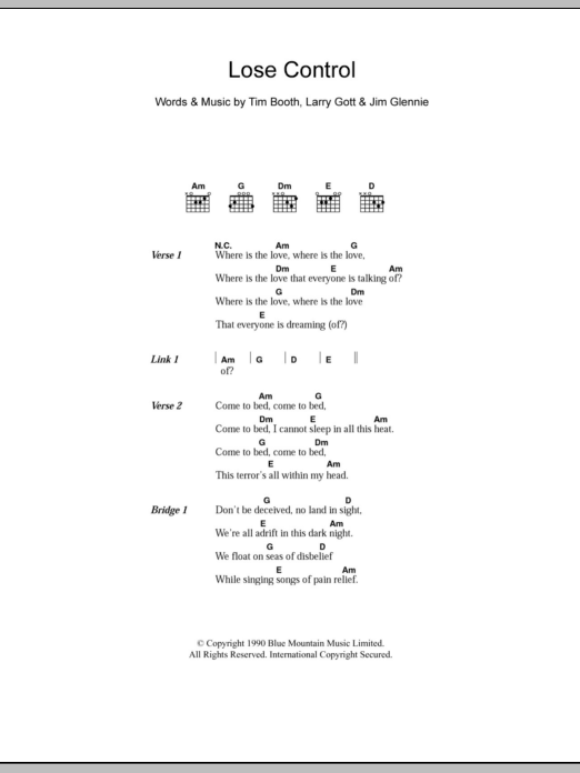 Download James Lose Control Sheet Music and learn how to play Lyrics & Chords PDF digital score in minutes