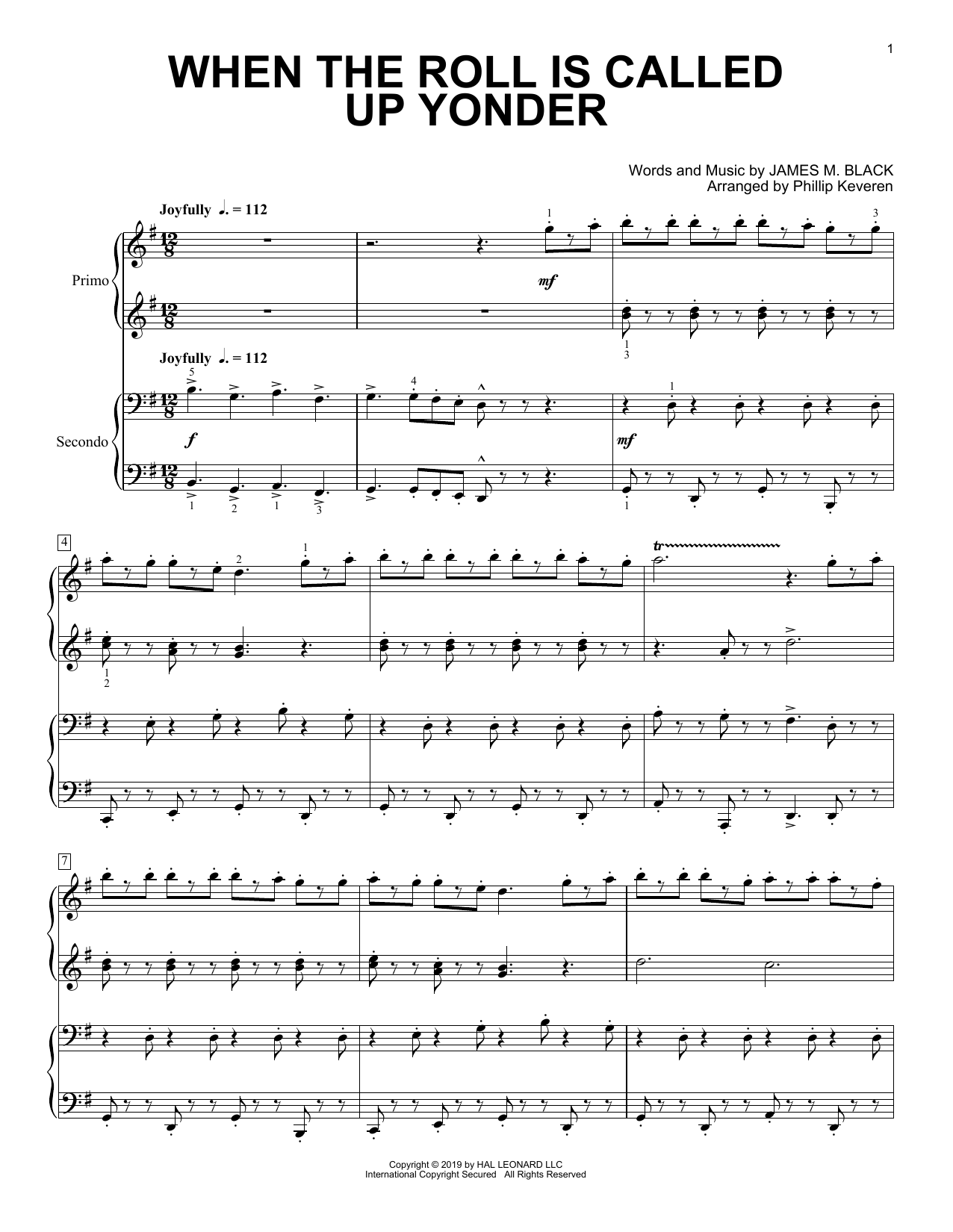 Download James M. Black When The Roll Is Called Up Yonder (arr. Phillip Keveren) Sheet Music and learn how to play Piano Duet PDF digital score in minutes
