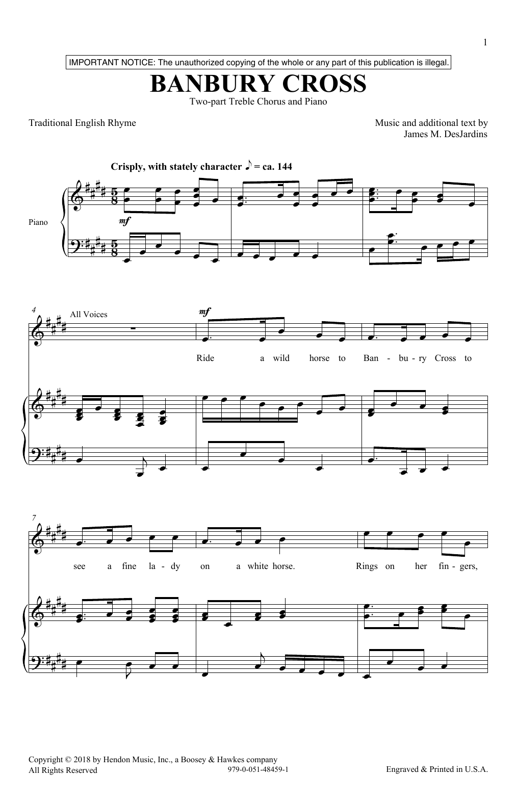 Download James M. DesJardins Banbury Cross Sheet Music and learn how to play 2-Part Choir PDF digital score in minutes