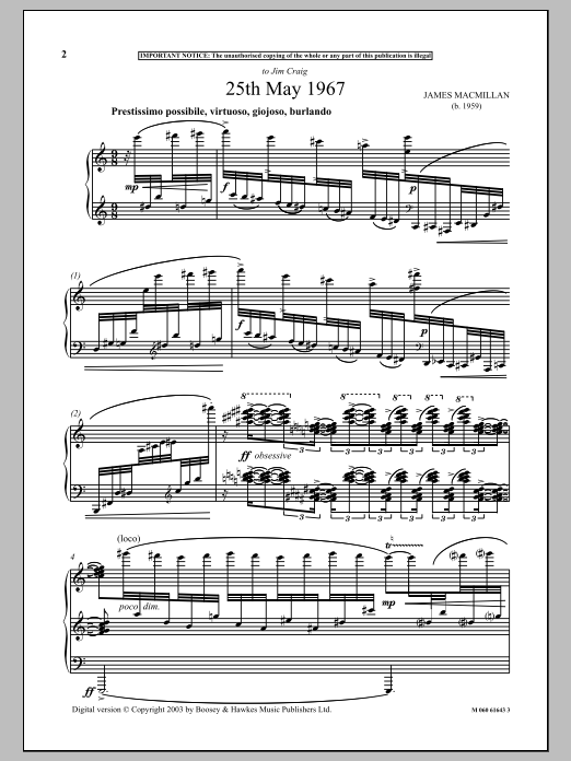 Download James MacMillan 25th May 1967 Sheet Music and learn how to play Piano PDF digital score in minutes