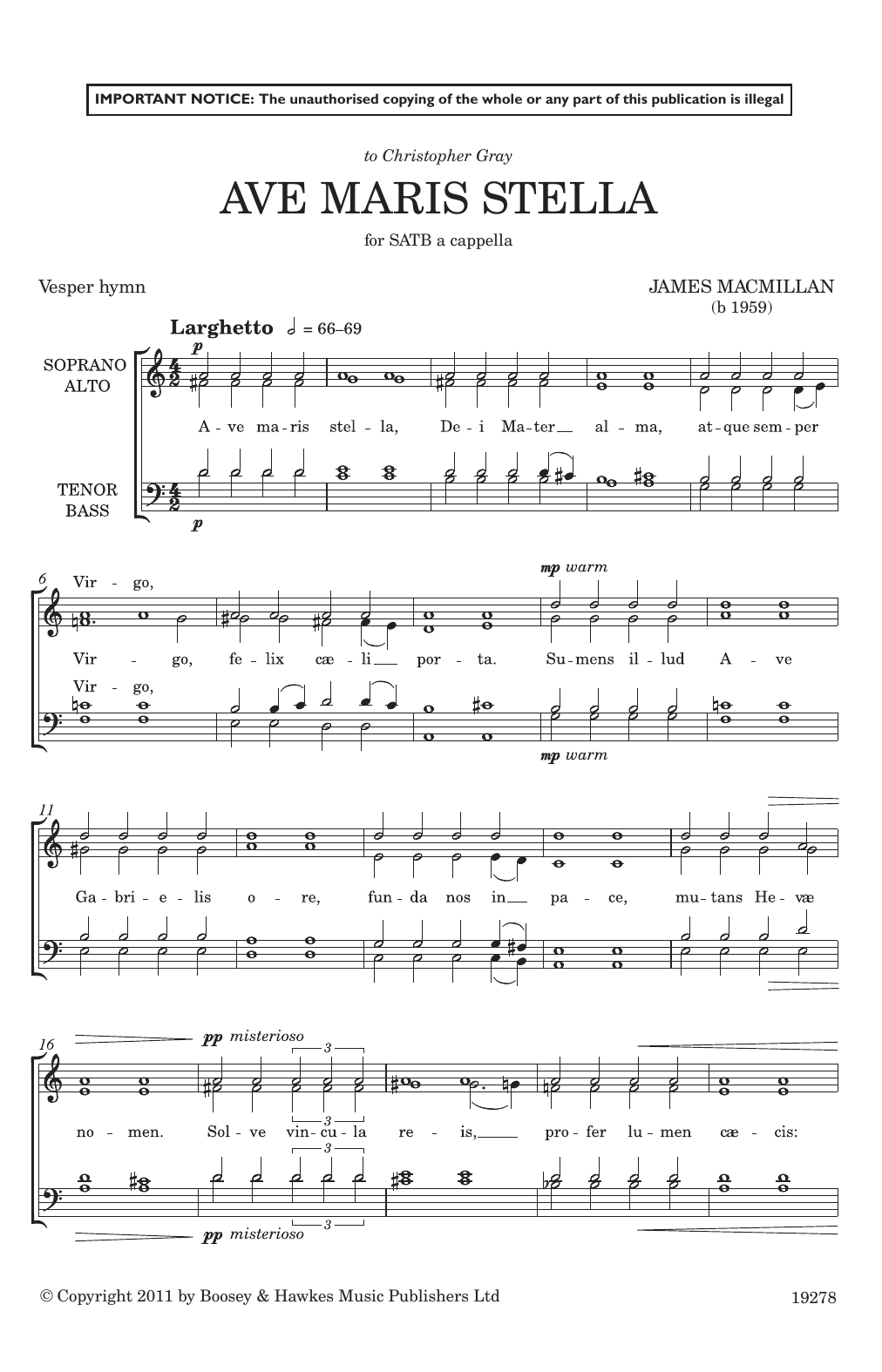 Download James MacMillan Ave Maris Stella Sheet Music and learn how to play SATB Choir PDF digital score in minutes