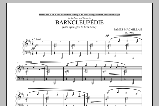 Download James MacMillan Barncleupedie (With Apologies To Erik Satie) Sheet Music and learn how to play Piano PDF digital score in minutes