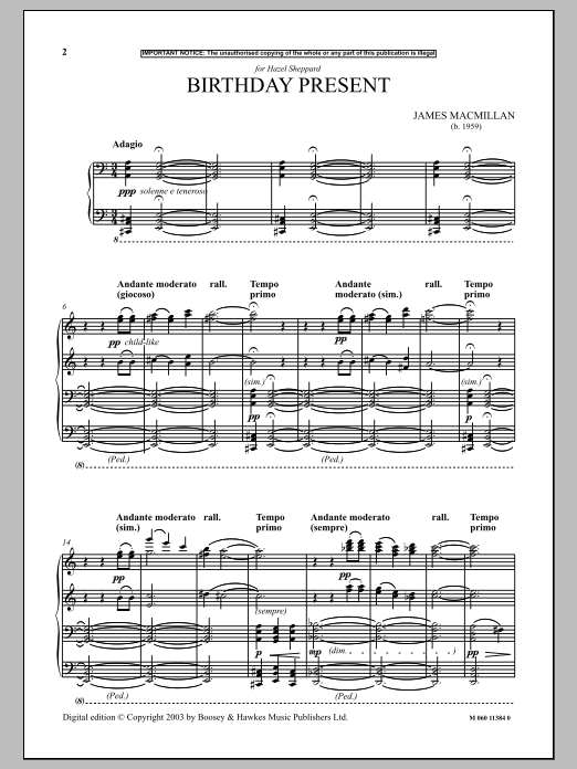 Download James MacMillan Birthday Present Sheet Music and learn how to play Piano PDF digital score in minutes