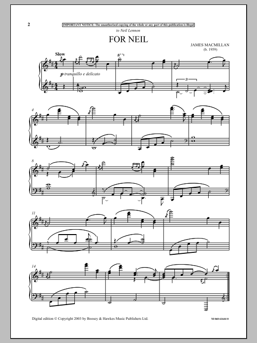 Download James MacMillan For Neil Sheet Music and learn how to play Piano PDF digital score in minutes