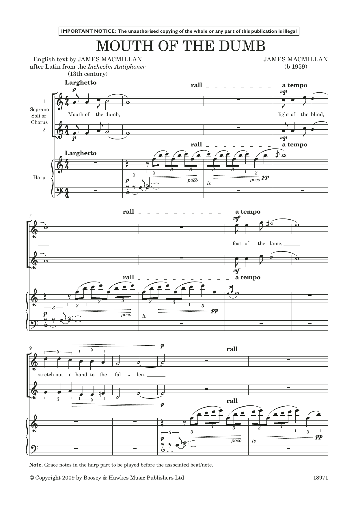 Download James MacMillan Mouth of the Dumb (for soprano/treble duet & harp) Sheet Music and learn how to play Piano & Vocal PDF digital score in minutes