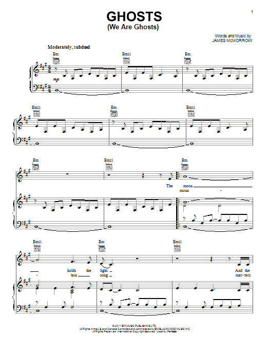 Download James McMorrow Ghosts (We Are Ghosts) Sheet Music and learn how to play Piano, Vocal & Guitar (Right-Hand Melody) PDF digital score in minutes