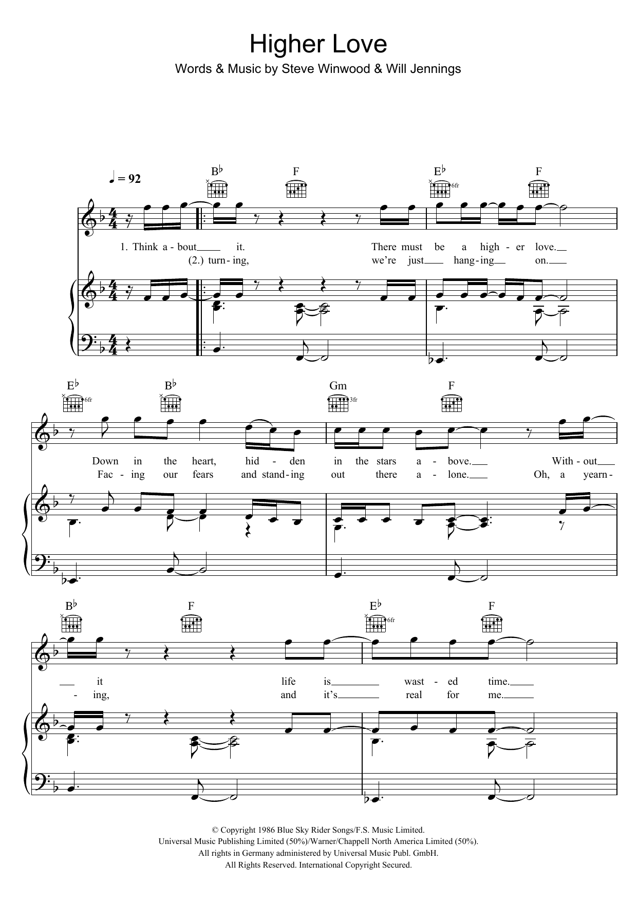 Download James McMorrow Higher Love Sheet Music and learn how to play Piano, Vocal & Guitar (Right-Hand Melody) PDF digital score in minutes