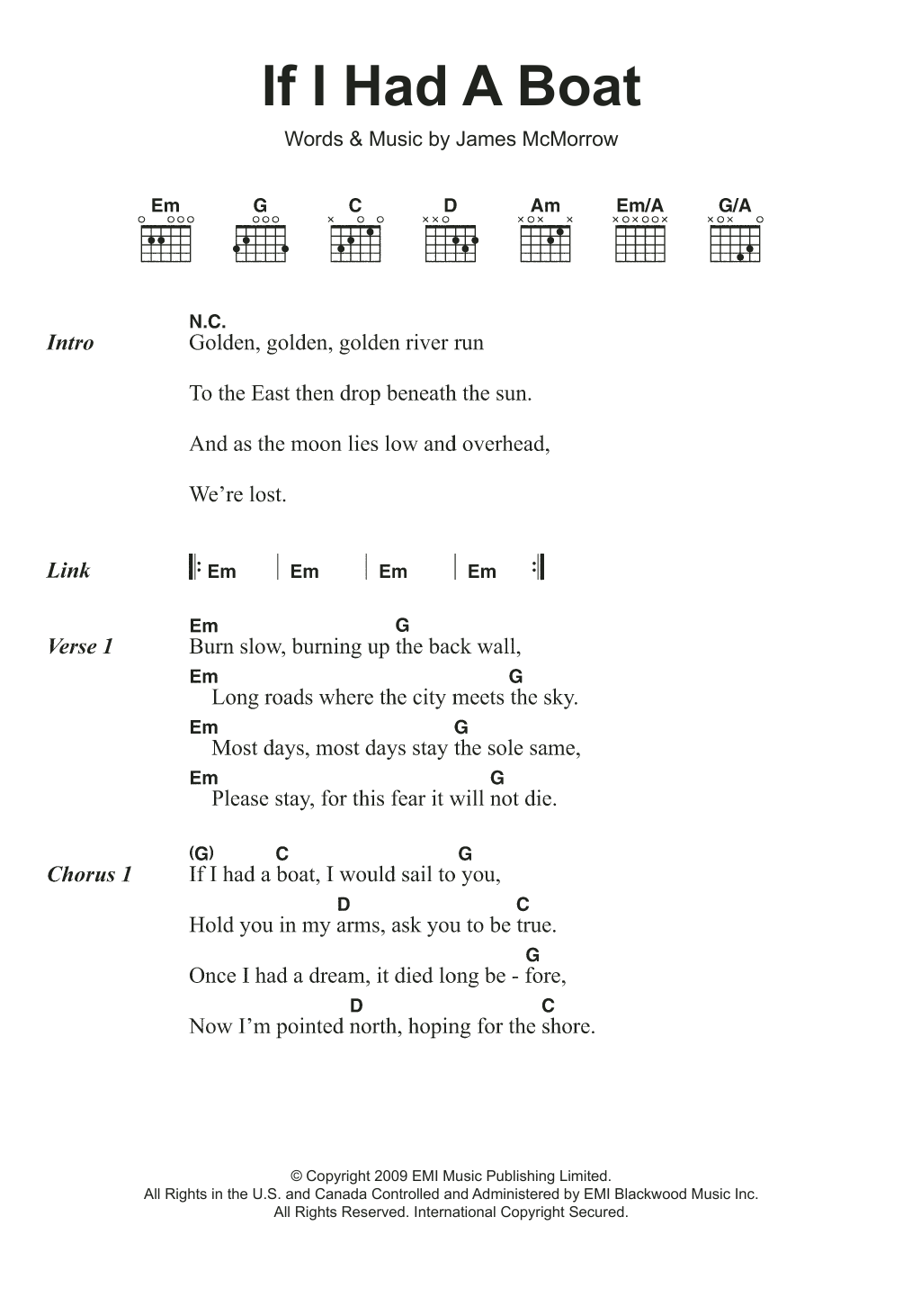 Download James McMorrow If I Had A Boat Sheet Music and learn how to play Lyrics & Chords PDF digital score in minutes