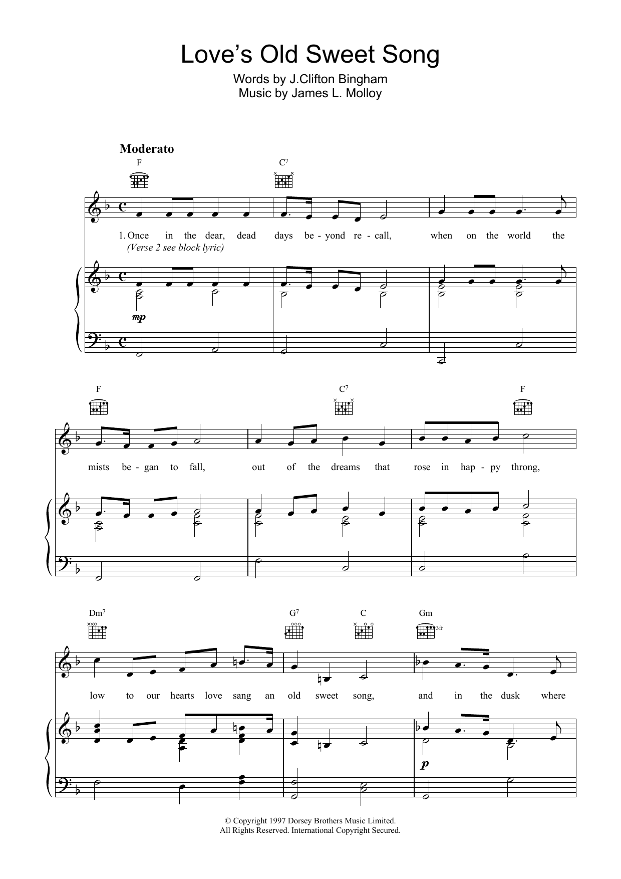 Download James L. Molloy Love's Old Sweet Song Sheet Music and learn how to play Piano, Vocal & Guitar (Right-Hand Melody) PDF digital score in minutes